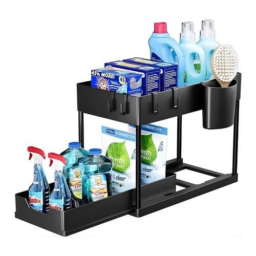 Organizador Multiuso Com Bandeja Corrediça Dois Níveis Preto Version Organizador Para Escritório Quarto Cozinha