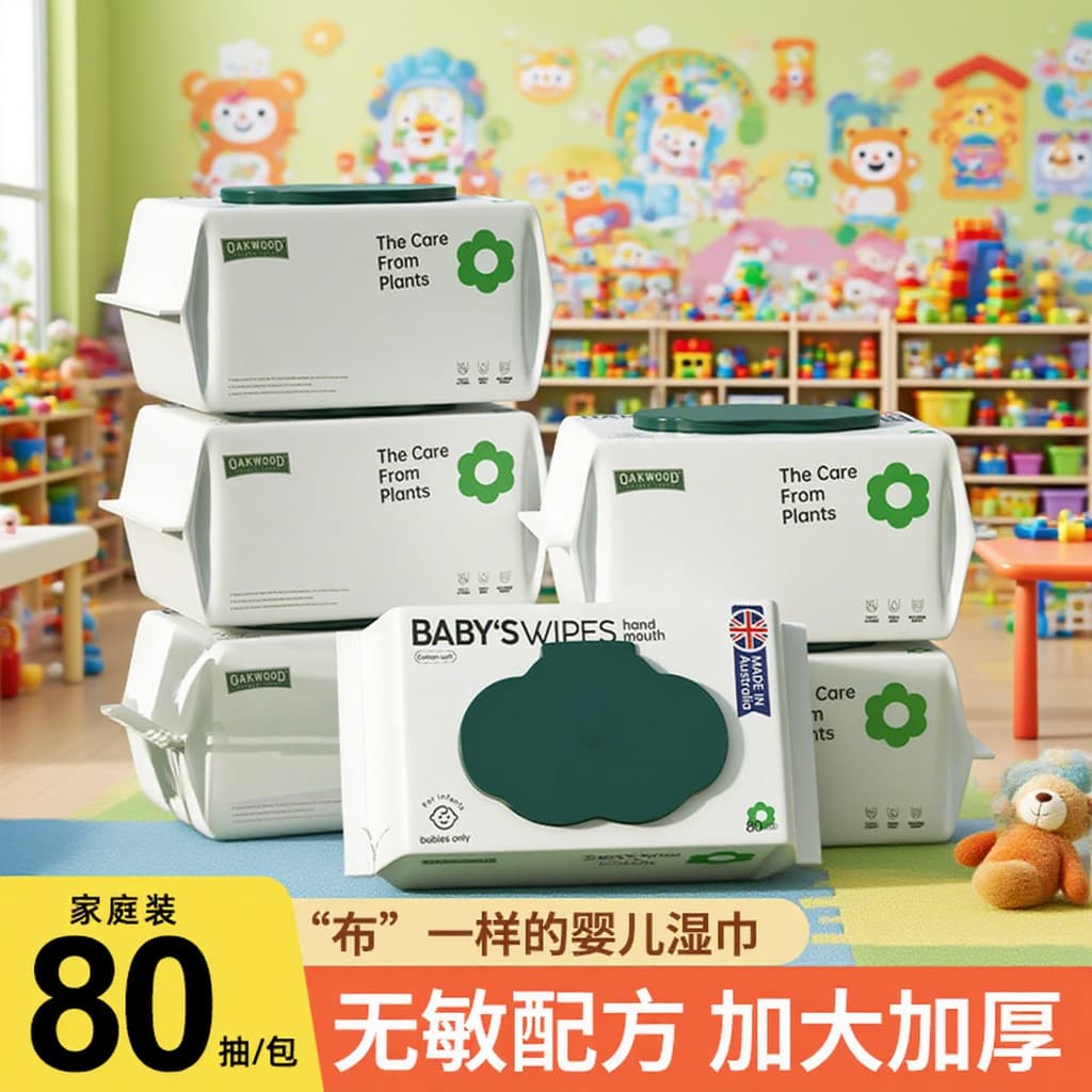 Oakwood 80 bombas de lenços umedecidos para bebês, mãe, bebê, molhado, seco, dupla utilização, Extra grosso, removível, 