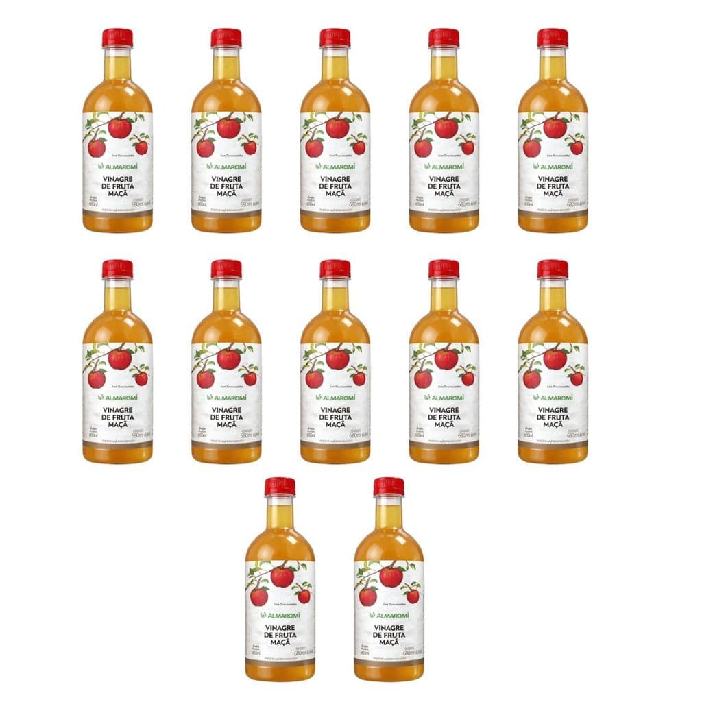 Kit 12 Vinagre de Fruta Maçã Almaromi 680ml Original 4% Acidez Sem Conservantes para Saladas e Temperos