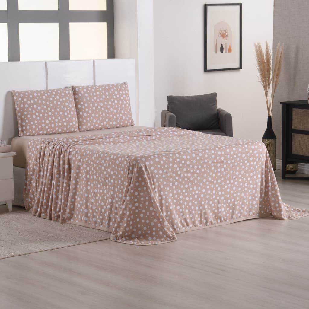 Jogo de Cama Completo Lençol Malha 100% Algodão Poá 04 Peças Solteiro Casal Queen King Fronhas Zíper