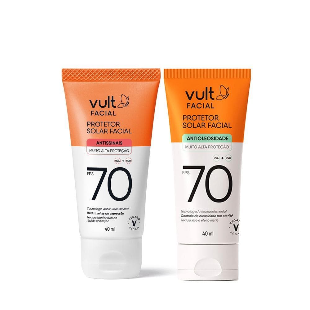 Combo Vult Facial Protetor Solar Antissinais 40ml + Protetor Solar Facial Fps 70 40ml