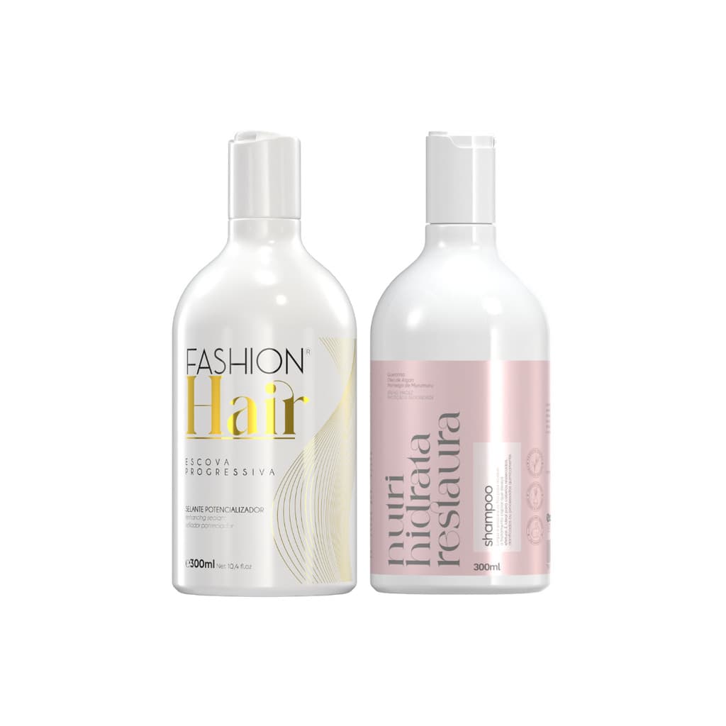 Kit Escova Progressiva 300ml Fashion Hair Linha Gold + Shampoo Hidratante 300ml