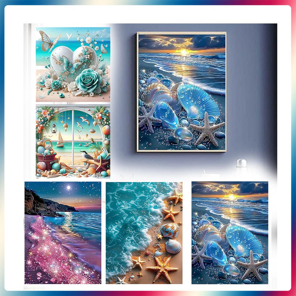 5D Pintura Diamante Seascape Praia Quadrado Diamante Arte Pintura DIY Artesanal Alívio do Estresse