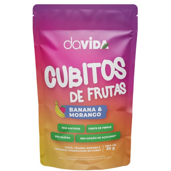 Display Cubinhos Banana Morango Desidratadas 12 Unidades com 30g Saudável
