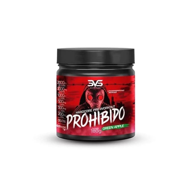 Prohibido Hardcore Pre Workout 3VS Nutrition 180g Green Apple Pre Treino Com Beta Alanina Creatina Taurina