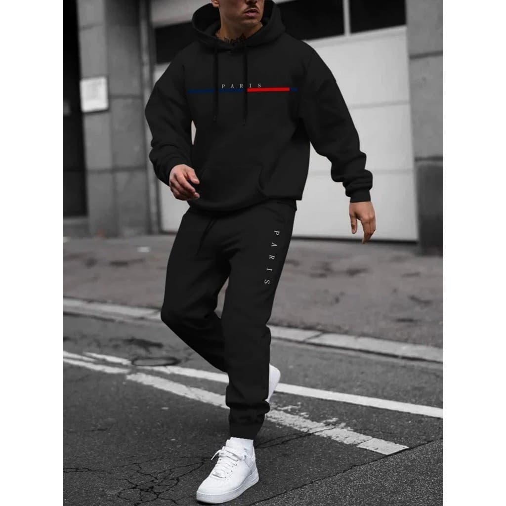 Conjunto/Moletom Esporte Canguru Paris Com Bolso Capuz + Calça Paris Moletom Unissex