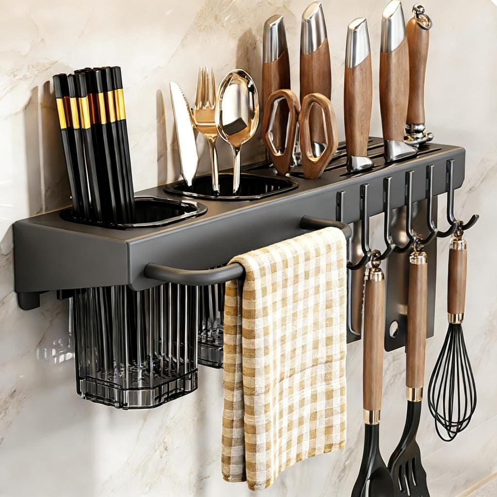 Organizador de Cozinha Multiuso com Ganchos – Mais Espaço e Praticidade na Sua Cozinha!