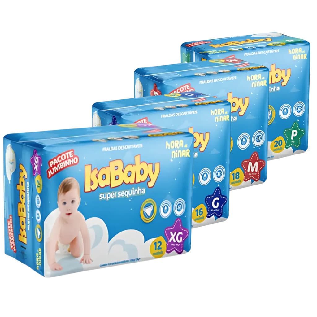 Fralda Isababy Super Sequinha Jumbinho P M G XG Alta Absorção Antivazamento