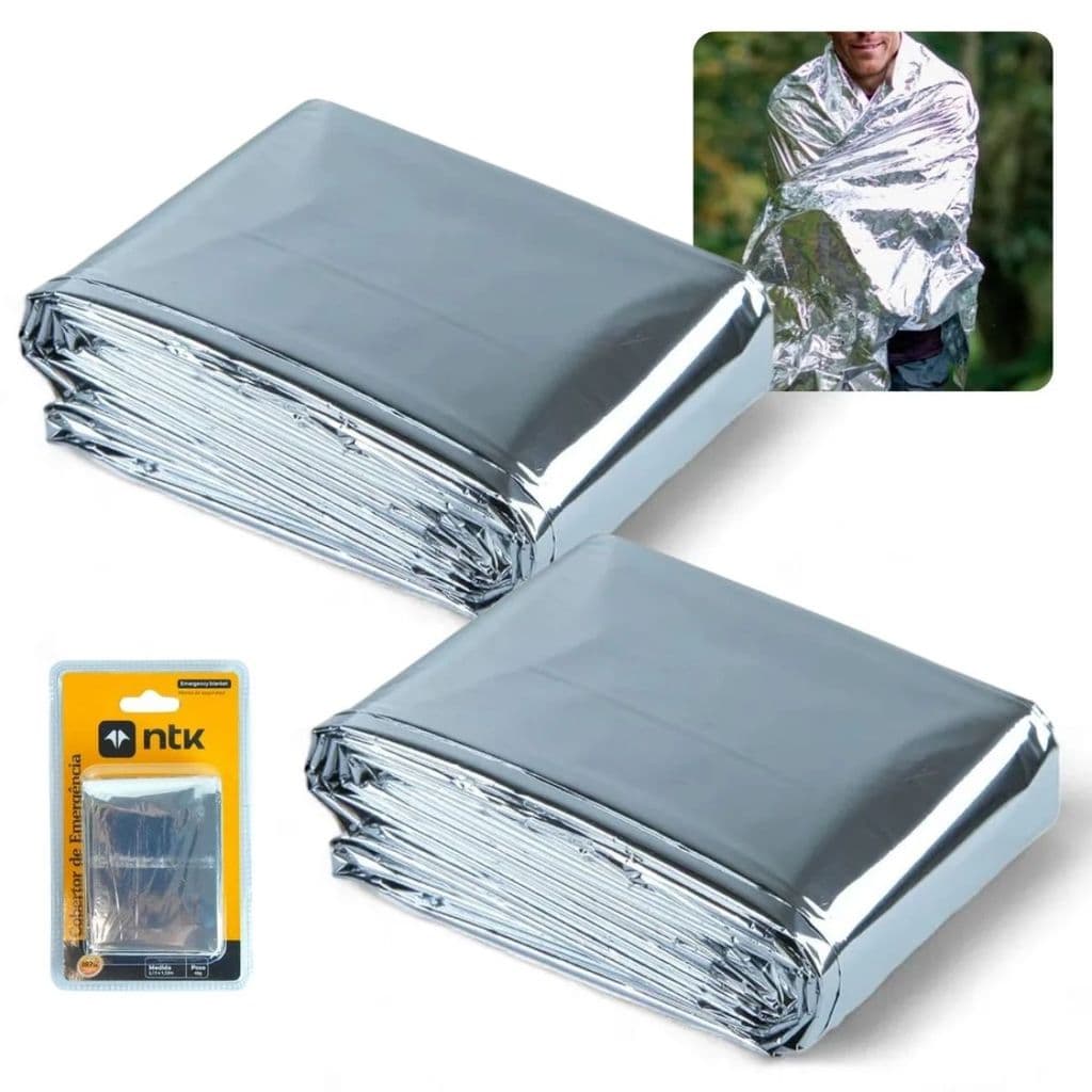 Kit 2 Cobertores Térmicos Aluminizados Resgate Primeiros Socorros Camping e Trilha