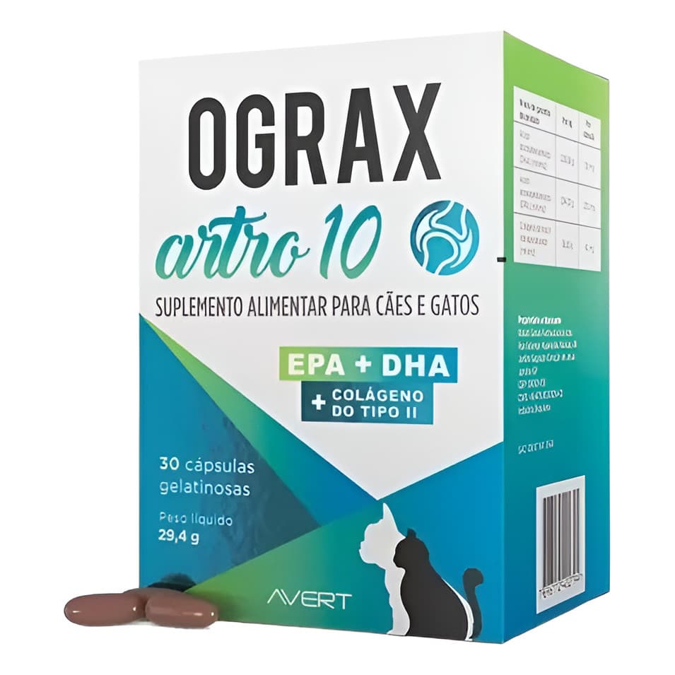 Ograx Artro 10 Cap Suplemento Colágeno Para Cães Gatos Nutri