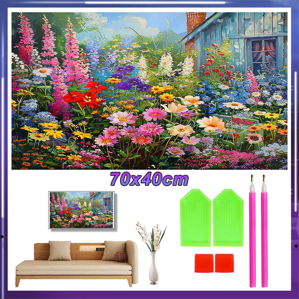 Kit de Pintura de Diamante 5D Quadrada 70x40cm para Adultos, Arte Relaxante e Decorativa,Flores silvestres
