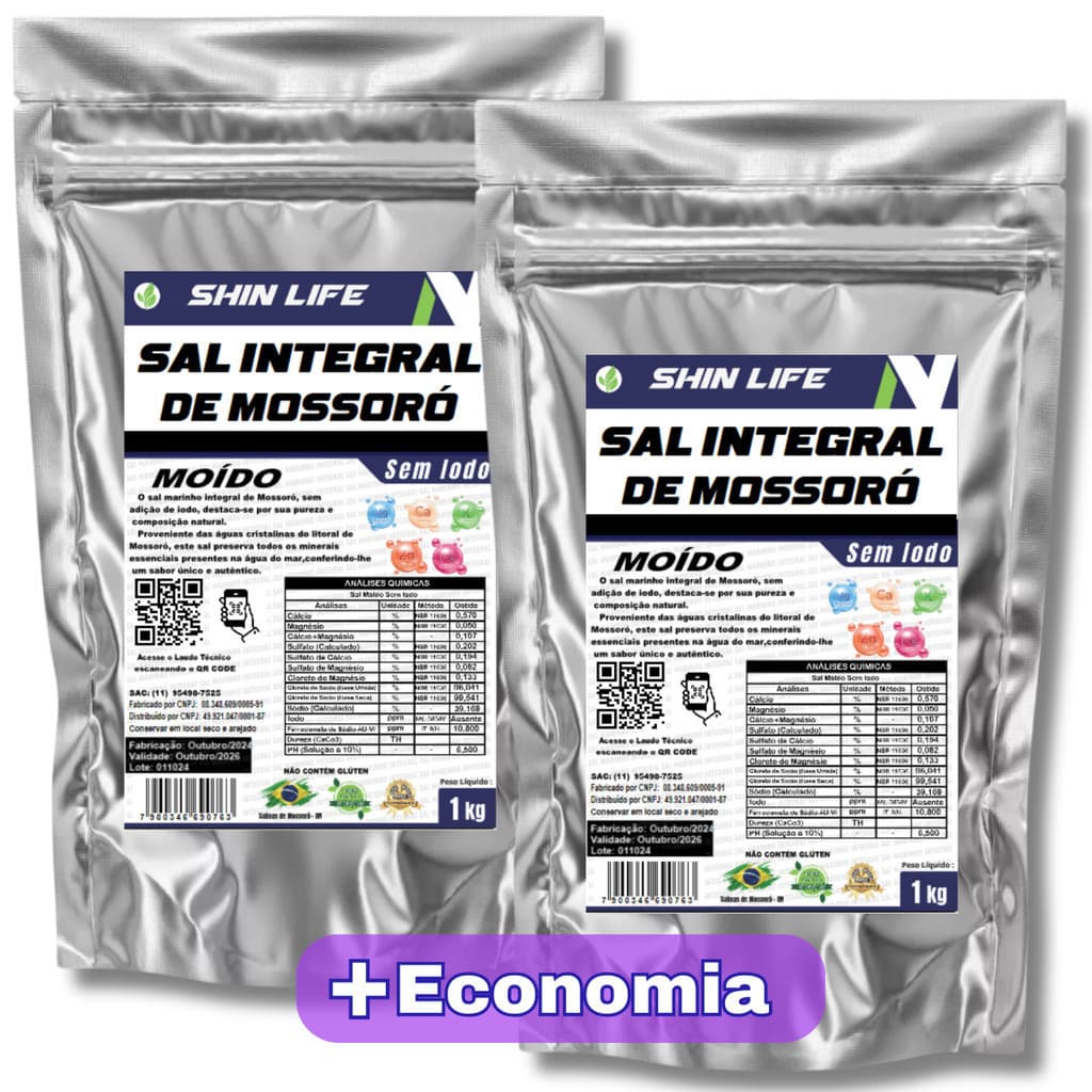 Sal Moído Integral - Marinho Mossoro 2un x1kg = 2kg  Sem Iodo