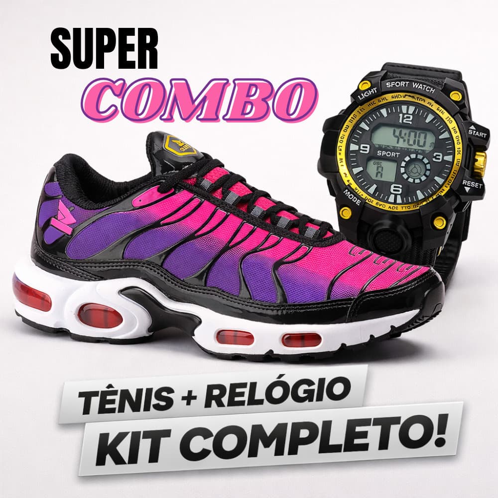 Kit tenis esportivo stret urban leve macio confortavel relogio sport digital moderno