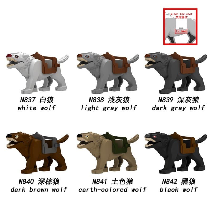 Adequado para blocos de construção Lego minifiguras Hobbit montar lobo branco cinza lobo preto ampliado sela montagem br