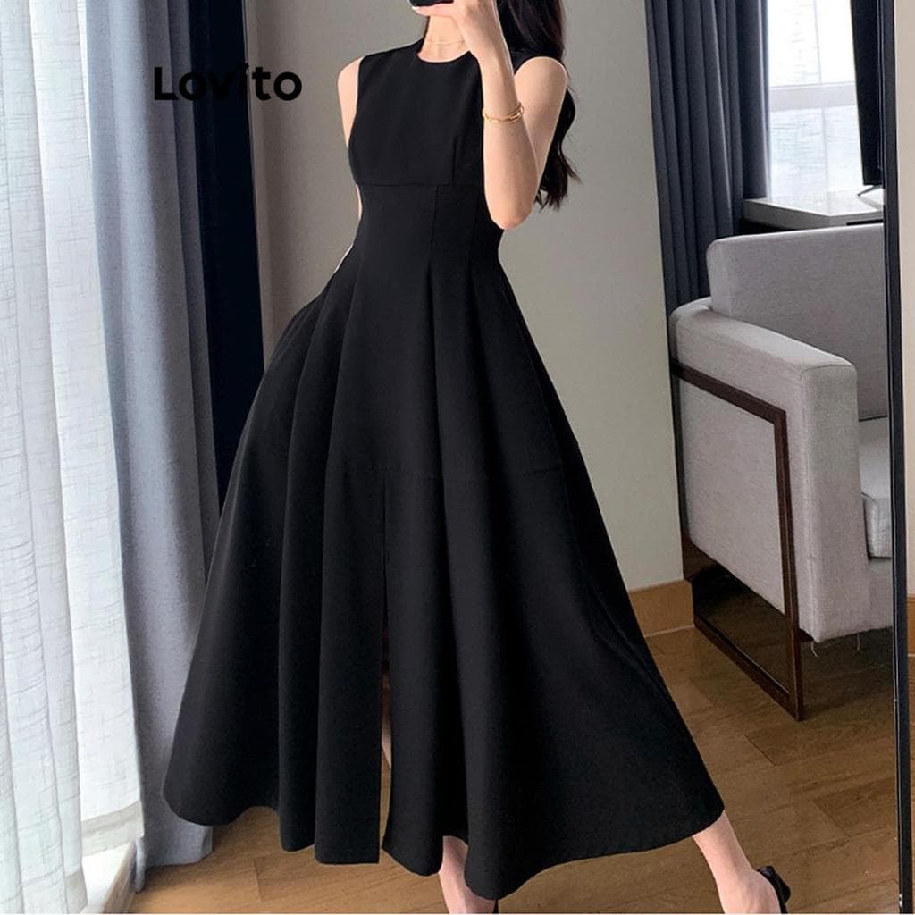 Lovito Vestido Casual Com Estrutura Lisa E Frente Dividida Vestido De Verão/Primavera Para Mulheres LNE77367