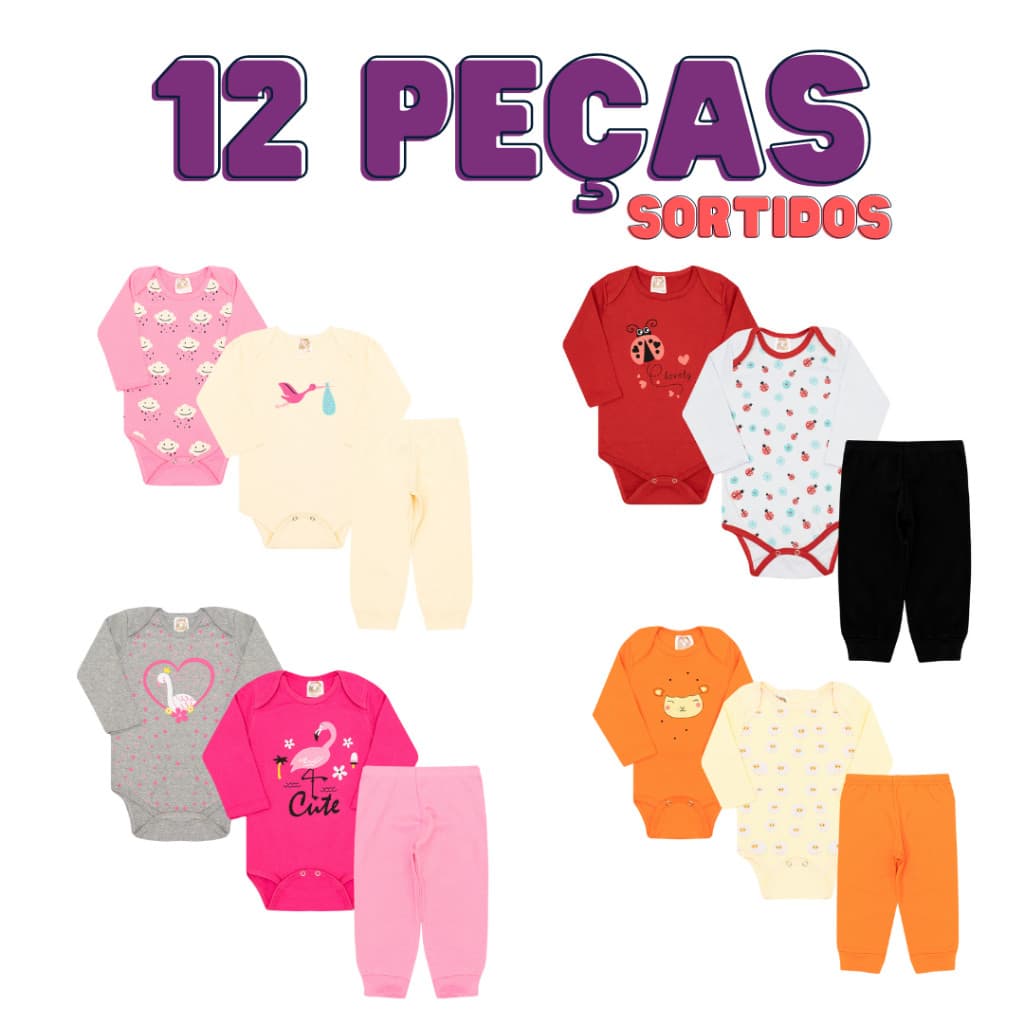 Kit body Bebê 12 peças conjunto bebê Roupa de Bebês Algodão Menina