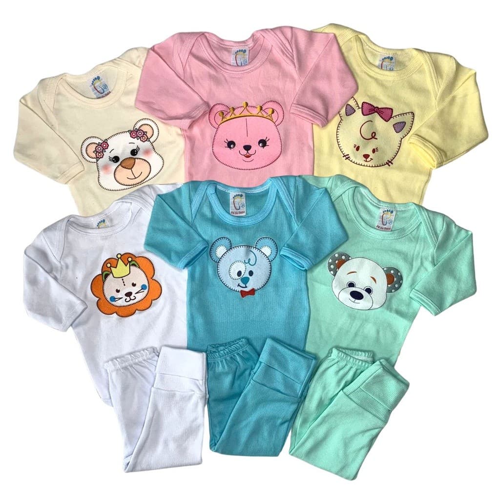 Kit C/3 - Conjunto De Bebê longa Body DTF + Mijão Liso Menino e Menina