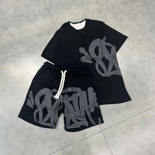 Conjunto Syna Conjunto Verão Streetwear Rap Short Moletom Aeshetic Camiseta Y2K Trap Drip