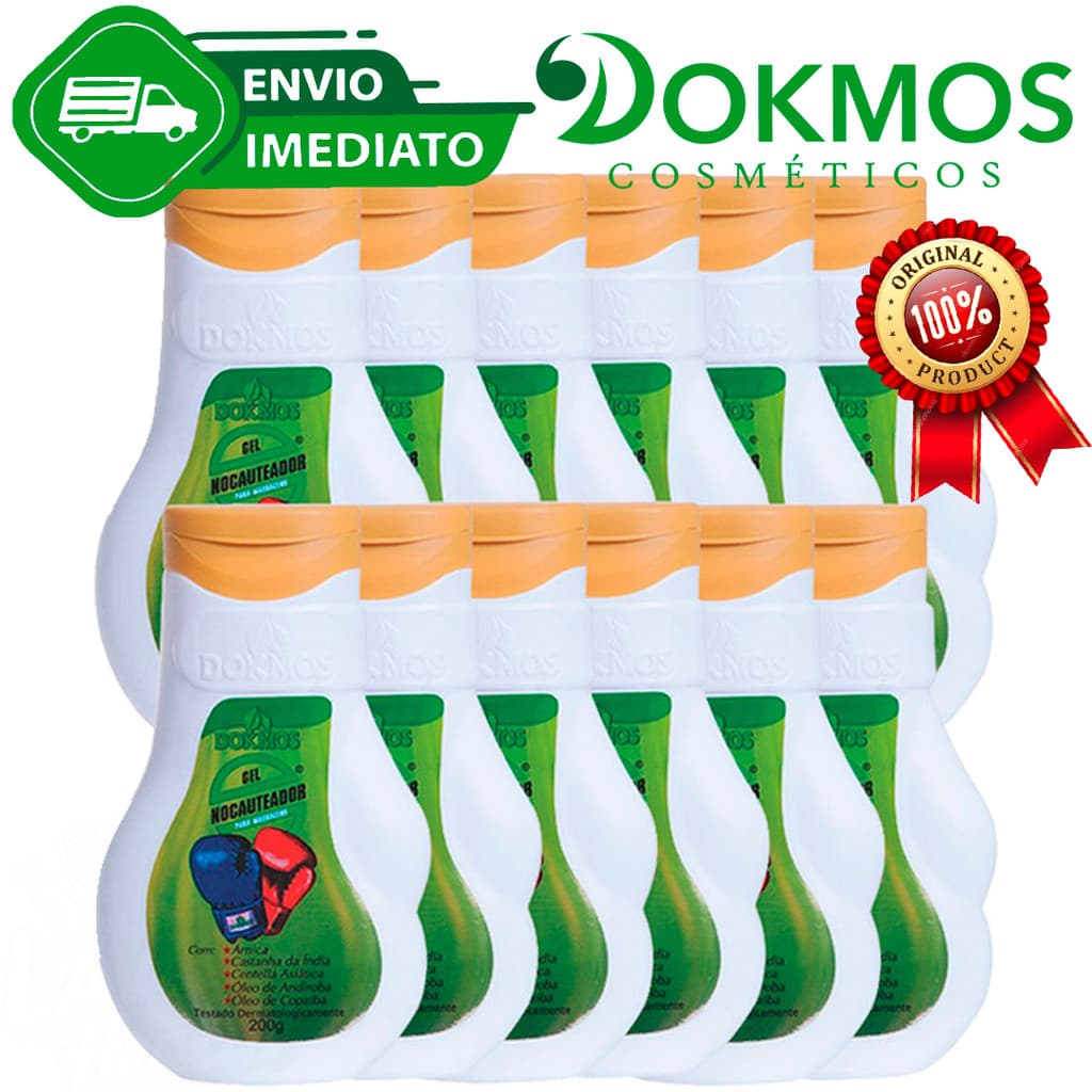 Kit C/12 Nocauteador Gel Massageador Dokmos 200g Dores Musculares Alivio Imediato Envio Imediato