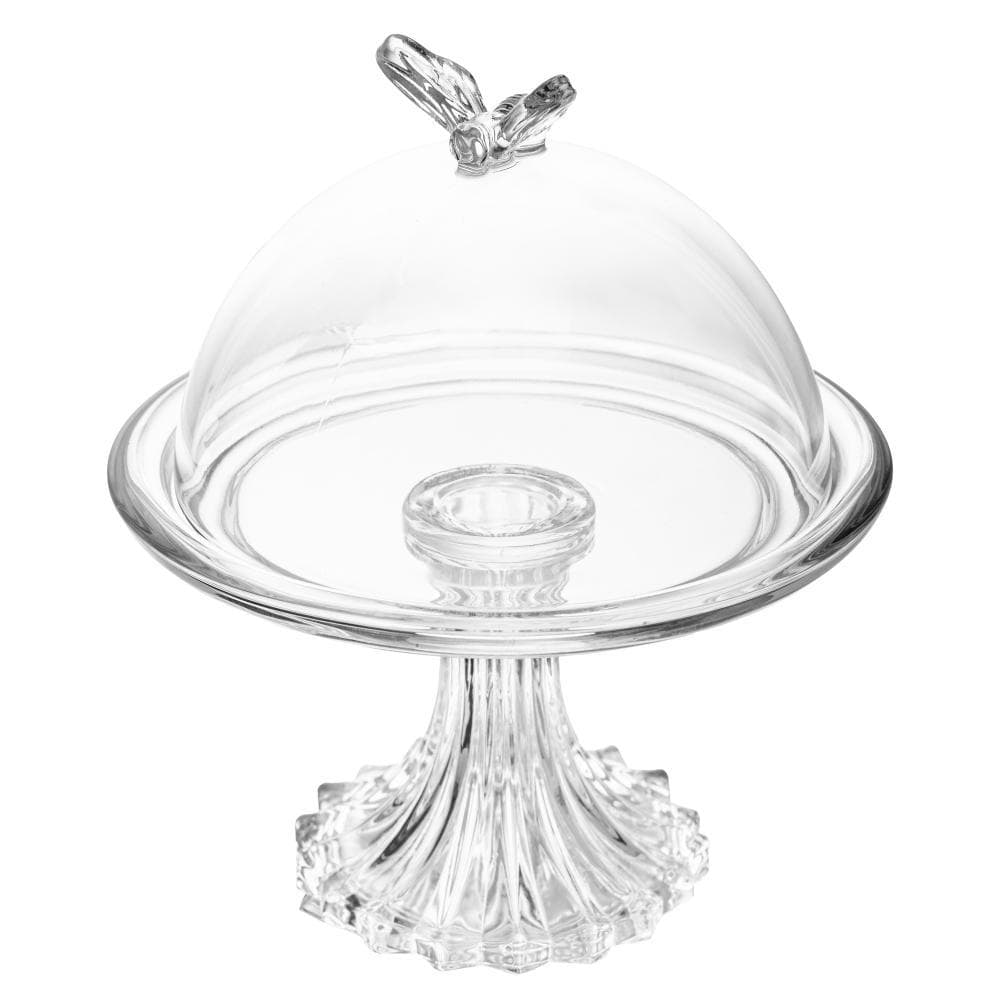Prato para Doce com Pé e Tampa Bee 15cm Cristal Ecológico Wolff para Bolos Doces Sobremesas Chocolates Mesa Posta Bonito