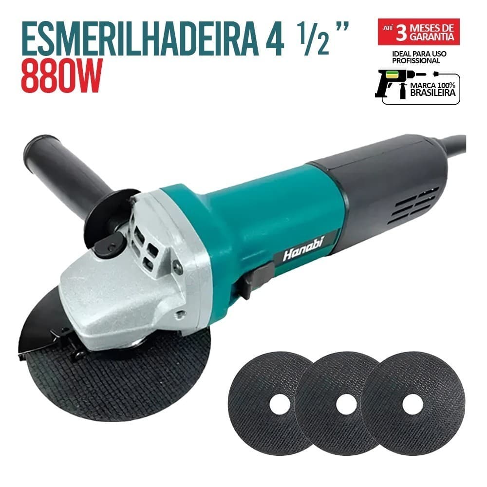 【Hanabi】 Esmerilhadeira Lixadeira Angular 880w 115mm 11000rpm