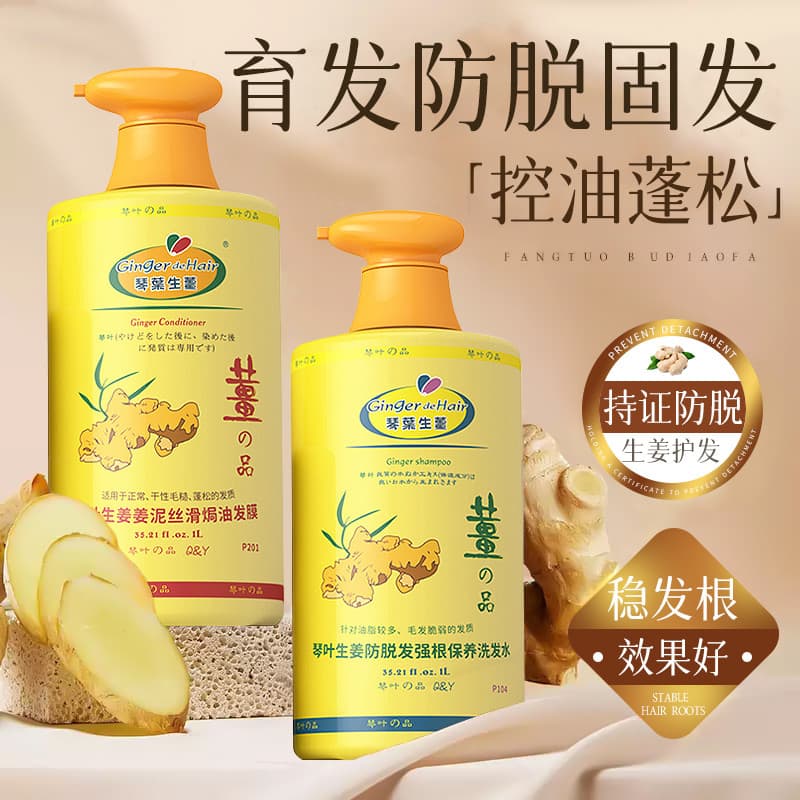 Qin folha gengibre anti-perda shampoo hidratante anti-caspa controle de óleo velho gengibre shampoo forte raiz crescimen