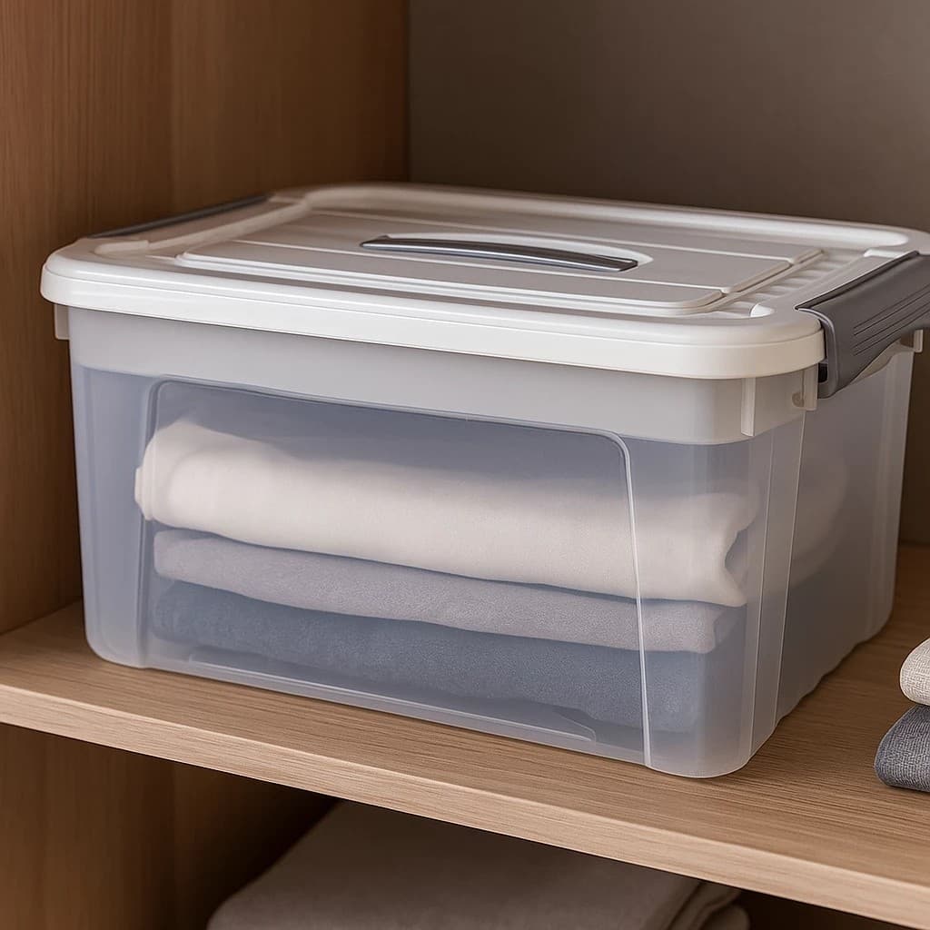 Cesto Organizador Plástico 20L Tampa Porta Trecos Roupas Brinquedos Cozinha Banheiro Empilhável Prático