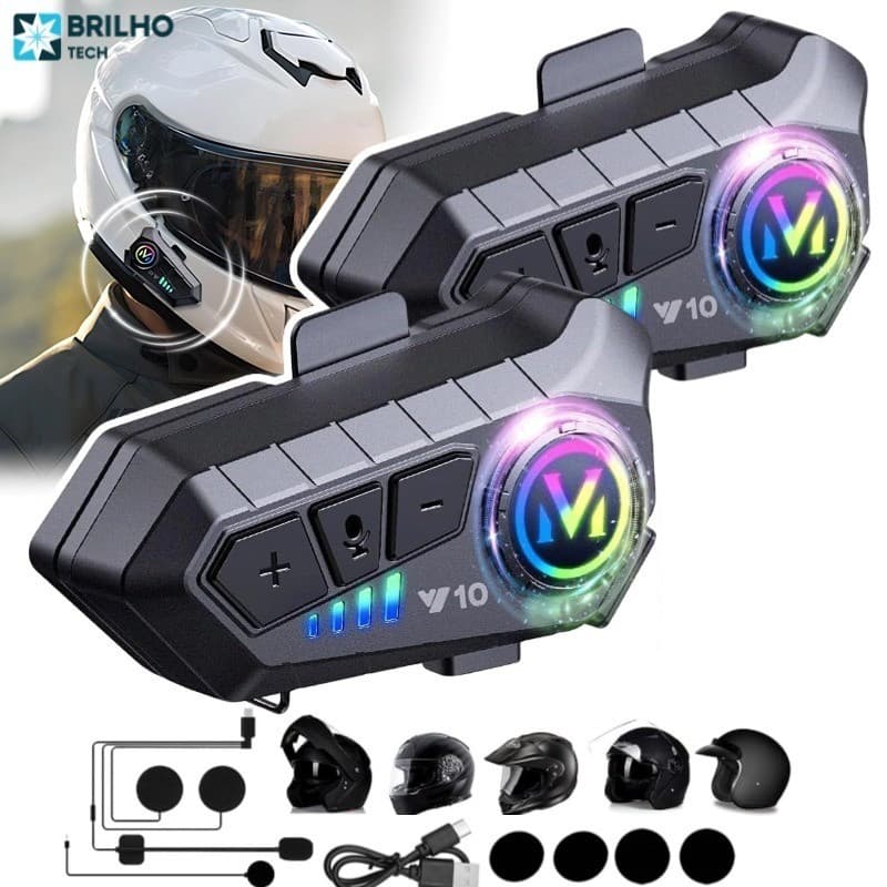 Y10 Motocicleta Sem Fio Bluetooth 5.3 Fone de Ouvido Capacete Kit de Chamadas Mãos Livres À Prova D'Água