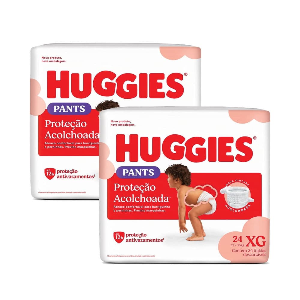 Kit 2 Fralda Roupinha Huggies Tamanho XG Pacote Mega 24 Unidades Descartáveis