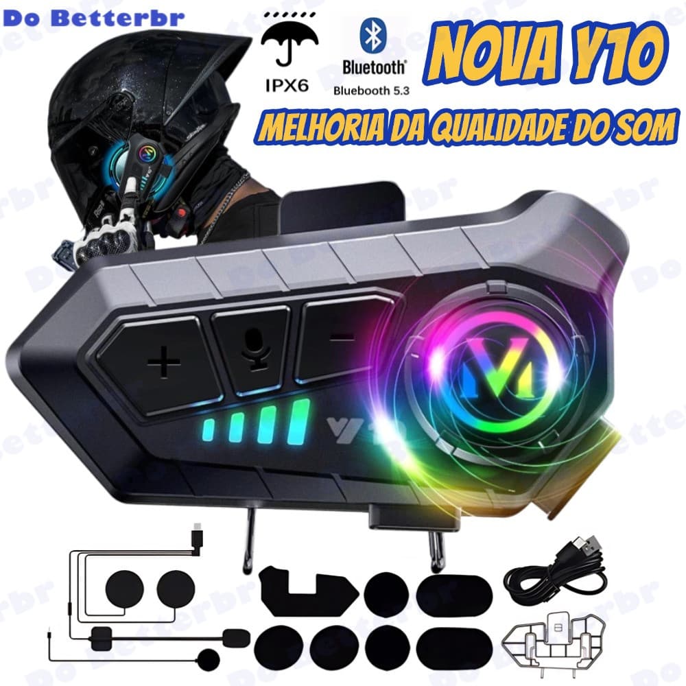 NOVA Y10 Fone De Capacete Com Luz Ambiente Bluetooth 5.3 Para Capacete Ipx6 À Prova D'água