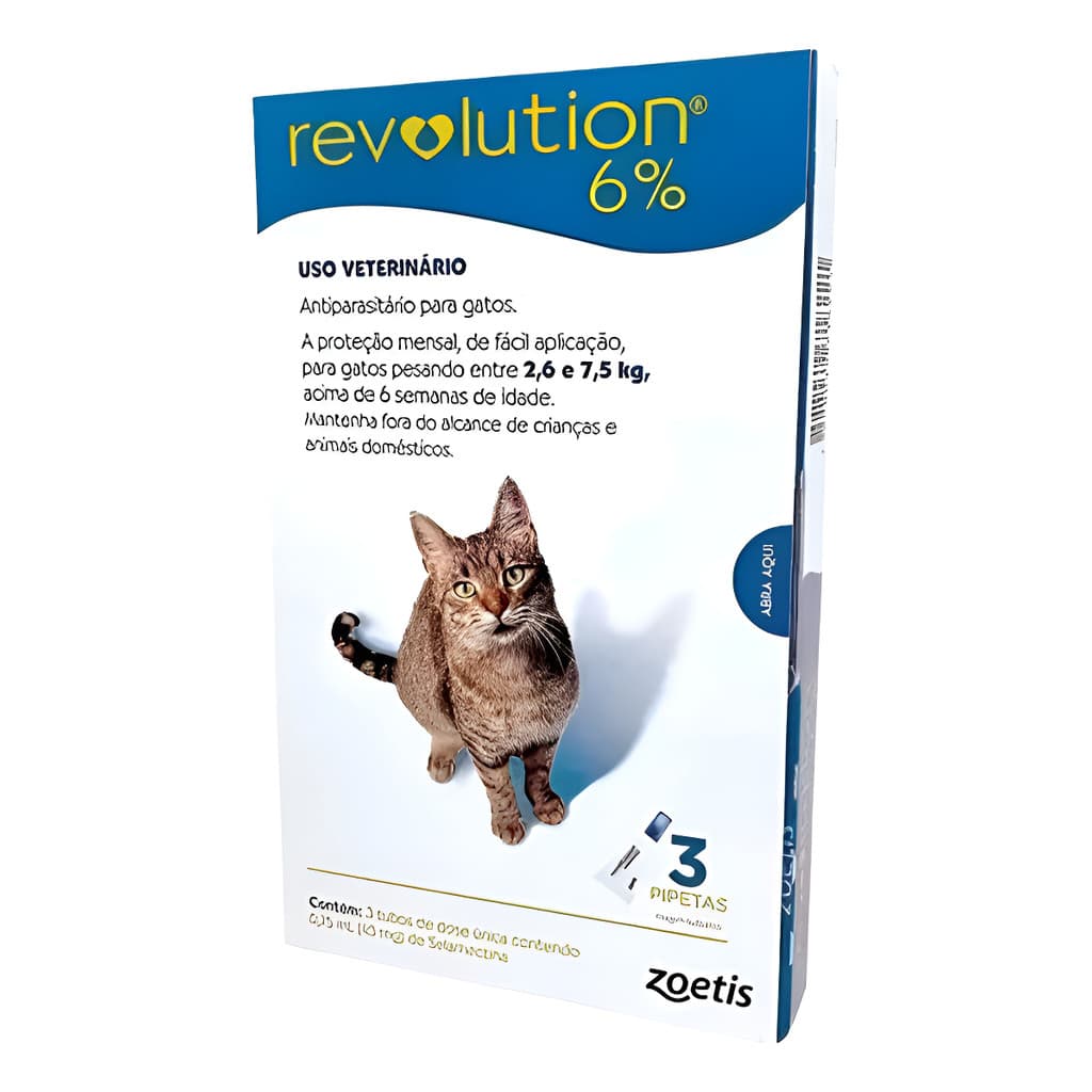  Revolution Gatos De 2,6 Á 7,5 Kg 6% Antipulgas 3 Pipetas 