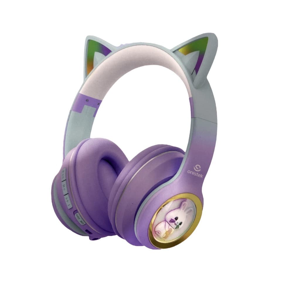 Fone de ouvido gatinho orelha gato carinha sem fio colorido Bluetooth Led menina menino infantil ON-FN643