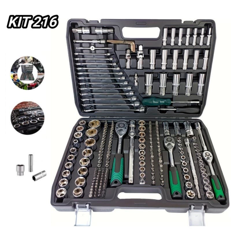 Jogo De Chaves Catraca Soquete Com 216 Peças Reversível Soquete 1/2 Aço Cr-v Profissional