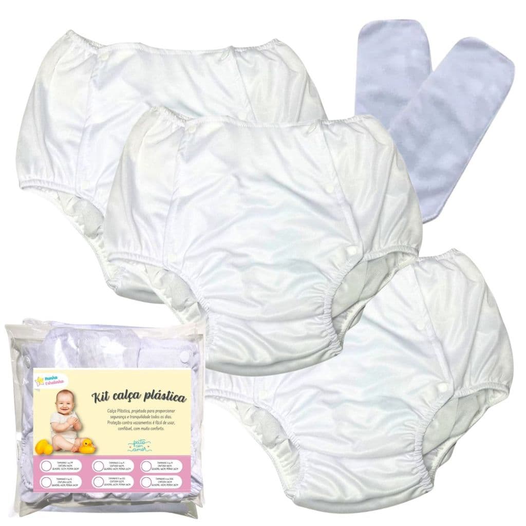Kit 3 Calças plástica com botão C/ absorvente Bebê Infantil