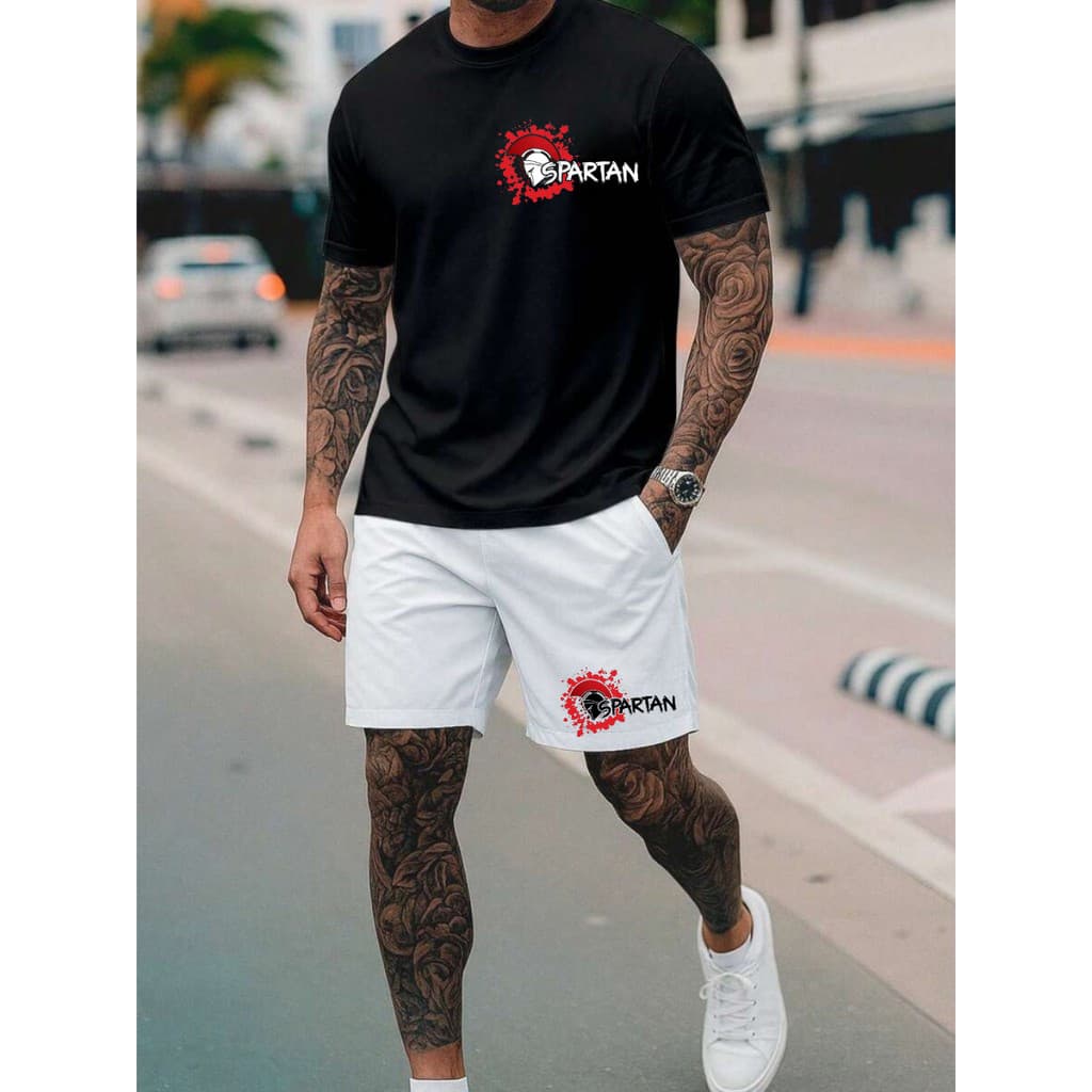 Kit Camisa Lisa Algodão Short Tac Tel Spartan Sport Casual Academia Treino Musculacao