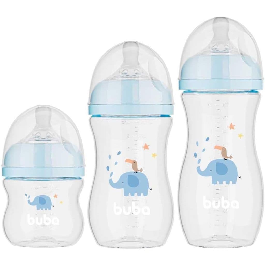 Kit 3 Mamadeiras Easy Flow Elefante Azul 120/270/330ml Buba