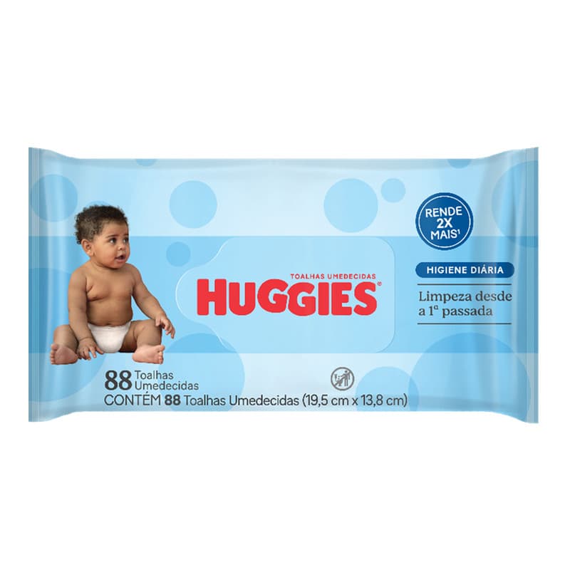 Lenço Umedecidos Huggies Infantil Higiene Diária - 88 Un
