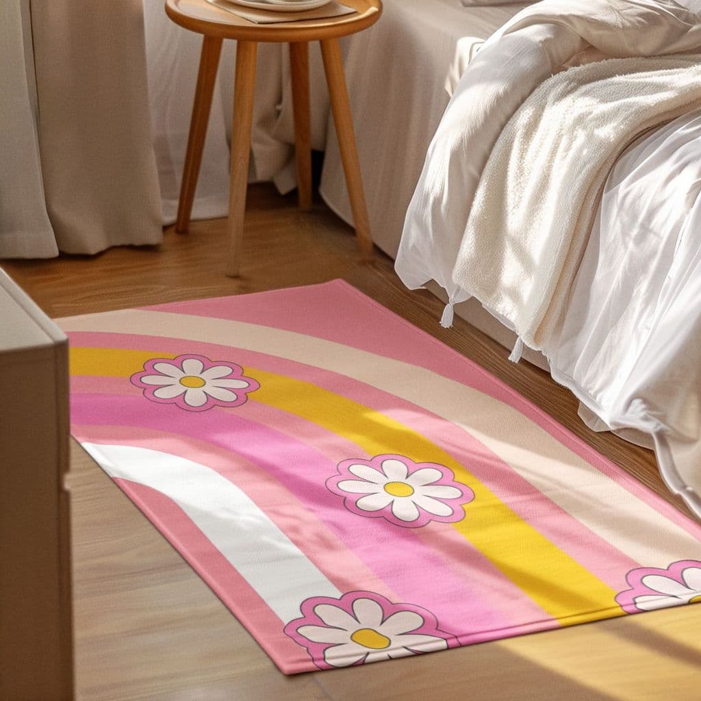 Tapete Decorativo 118x70cm Antiderrapante Sala, Quarto e Escritório Arco-Íris Rosa