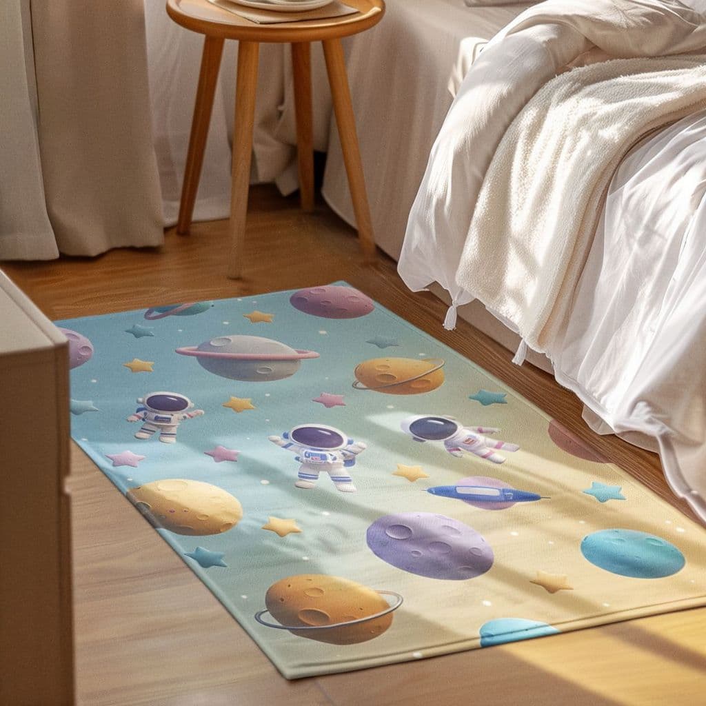Tapete Decorativo 118x70cm Antiderrapante Sala, Quarto e Escritório Astronauta