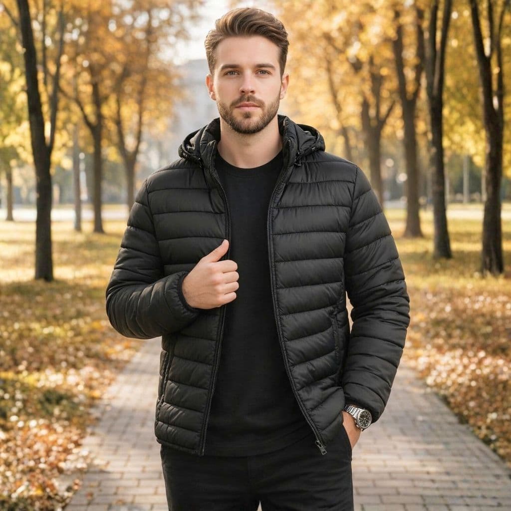 Jaqueta Puffer Corta Vento Capuz Nylon  Gominho Jaqueta de Frio Jaqueta Quente casaco masculino