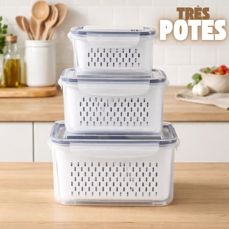 Kit 3 potes Organizadores Geladeira Organizador Alimentos Vegetais Cozinha Moderna Multiuso