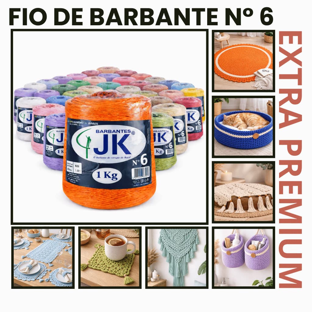 Barbante N 6 1kg Para Crochê Tapete Macio e Resistente Colorido- Pronta Entrega