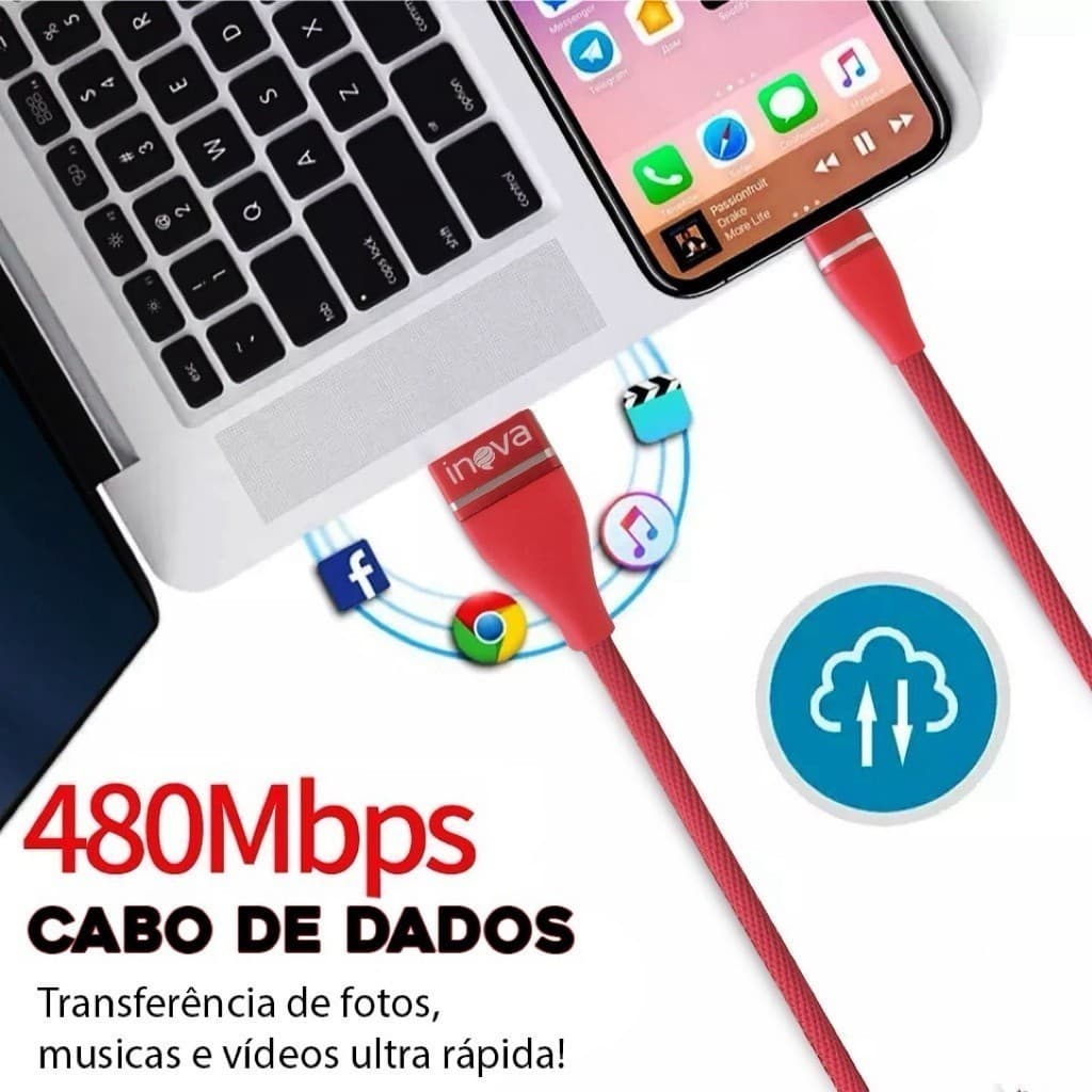 Cabo Carregador Celular 3.4A iPhone  Carga ultra rápida Inova original melhor preço resistente