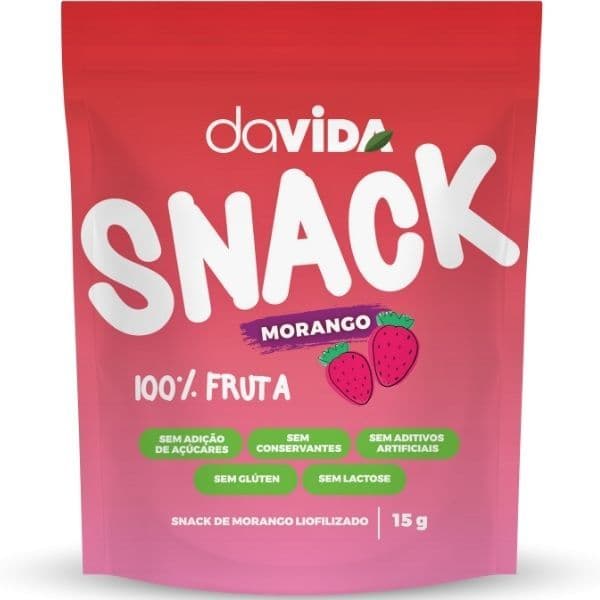 Snack Morango Davida Fruta Liofilizada Natural Sem Açúcar Glúten Davida Saudável Fitness
