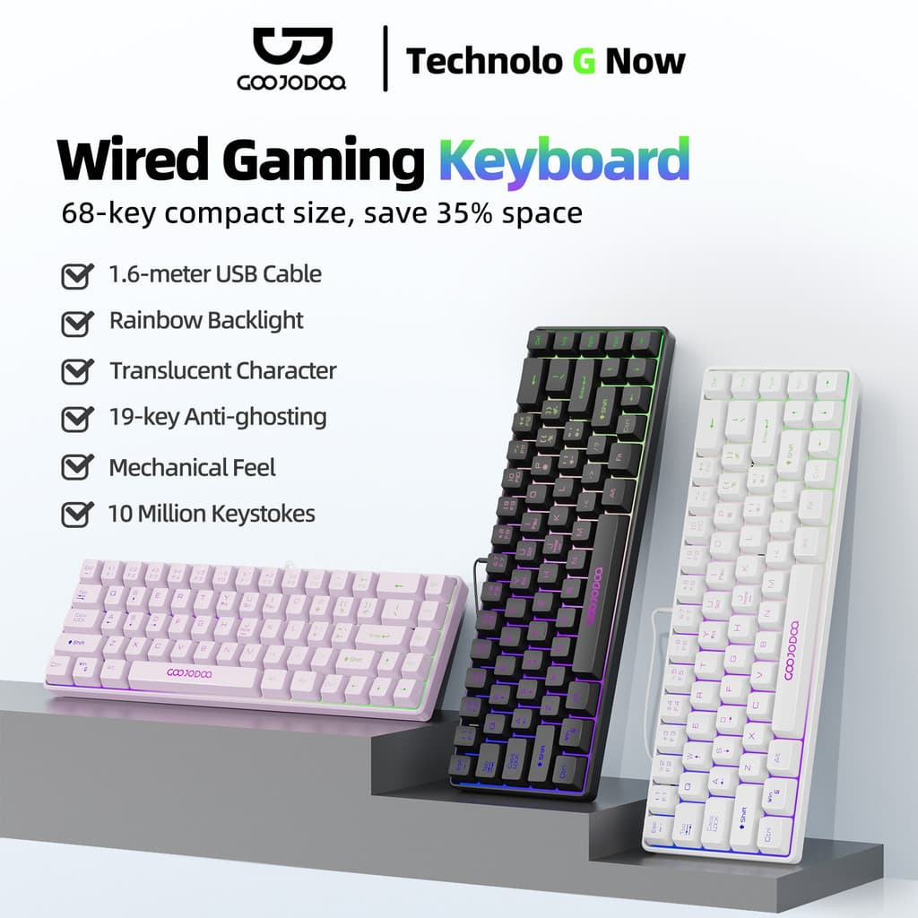 GOOJODOQ Teclado Mecânico Com Fio 68 Teclas Curvo Design RGB Backlighting Controles Personalizados Suporta Vários Sistem