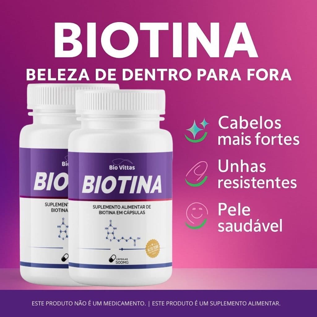 Biotina 45µg Cabelos Pele Unhas Vitamina B7  Vitamina H - Bio Vittas
