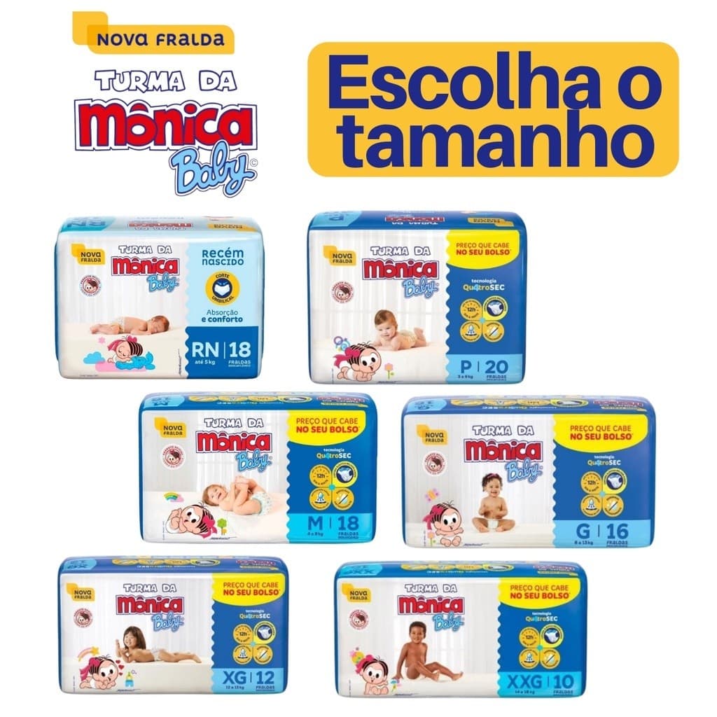 Fralda Turma Da Mônica XG Pacote com 26 Fraldas