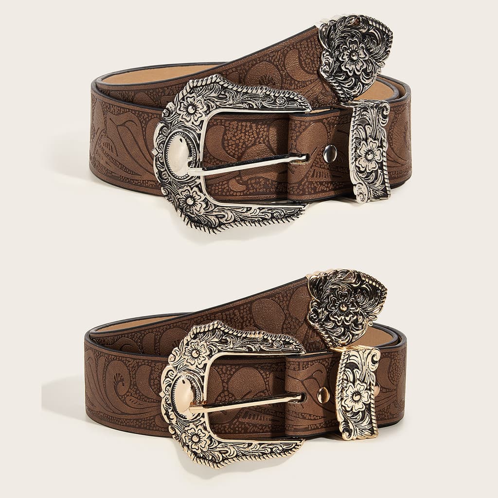 Cinto country Masculino/Feminino com Decorativo Padrão Marrom Com Cintura Decorativo Em Relevo , Para Jeans e Vestidos-B