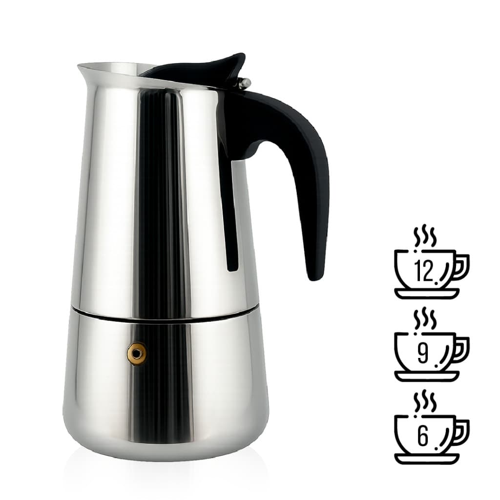 Cafeteira Italiana 600ml Aço Inox – Café Expresso Tradicional em Minutos | Serve até 12 Xícaras