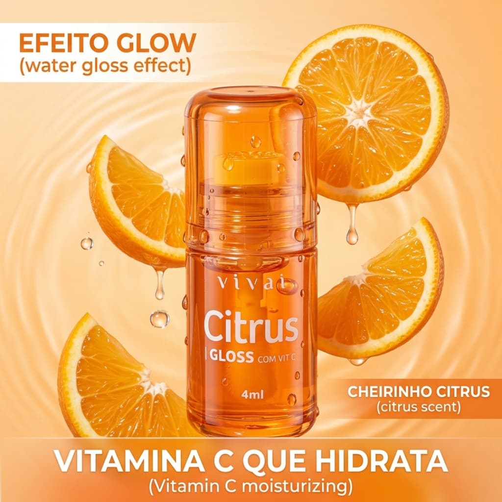 Sérum Labial Gloss Hidratante Vivai com Vitamina C - Repara Lábios Ressecados (Aroma Citrus)